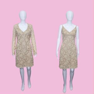 1990s-Y2K HUGO BUSCATI COLLECTION. Lace 2 Piece Dress & Sweater Set. S-M. AS IS
